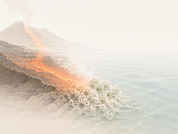 Entstehung von Zeolith durch Vulkanlava und Meerwasser